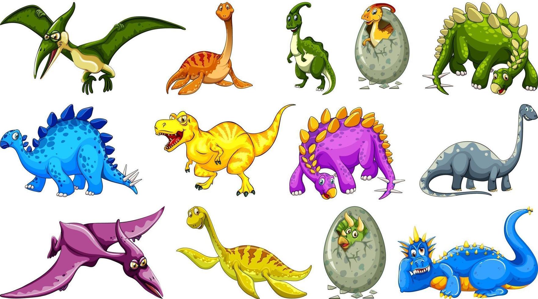 Diferentes personajes de dibujos animados de dinosaurios y dragones de fantasía aislados vector