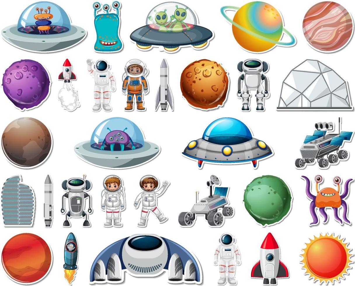Set of stickers with Solar system objects isolated vector