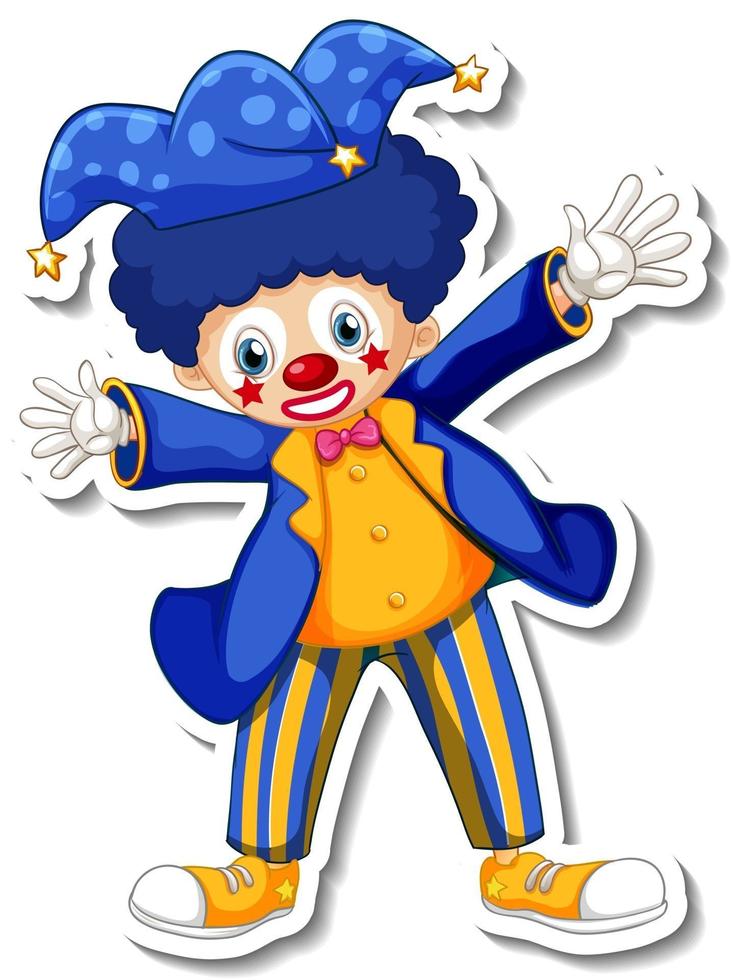 Sticker template with happy clown cartoon character vector