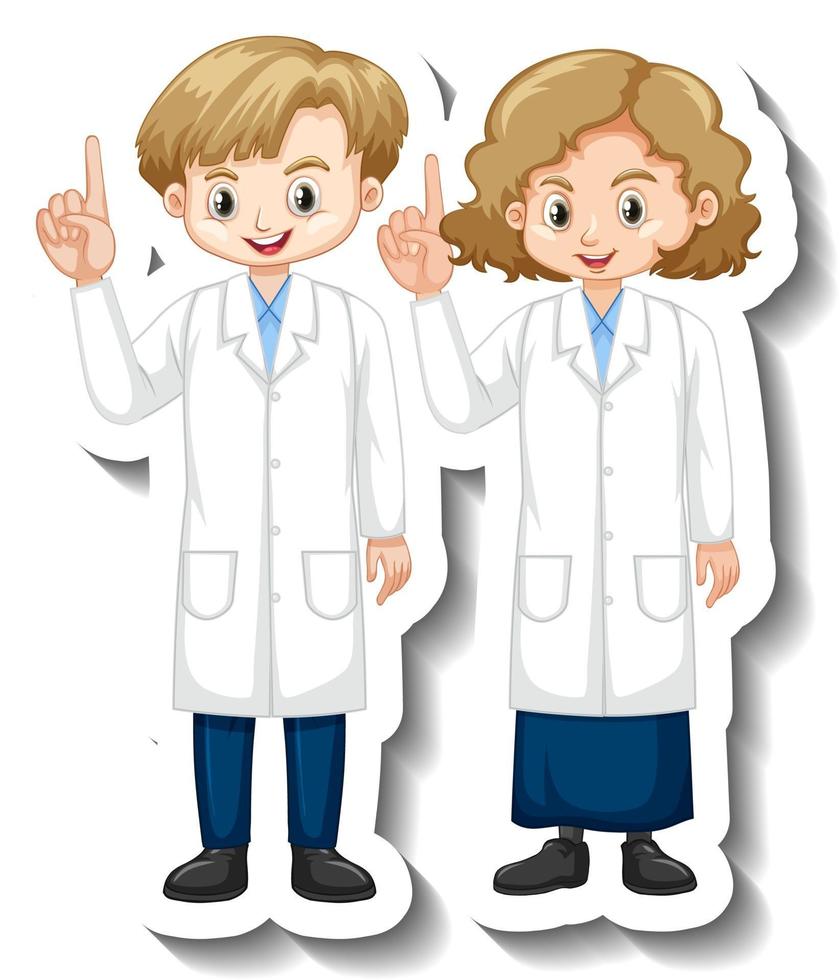 Cartoon character sticker with children in science gown vector