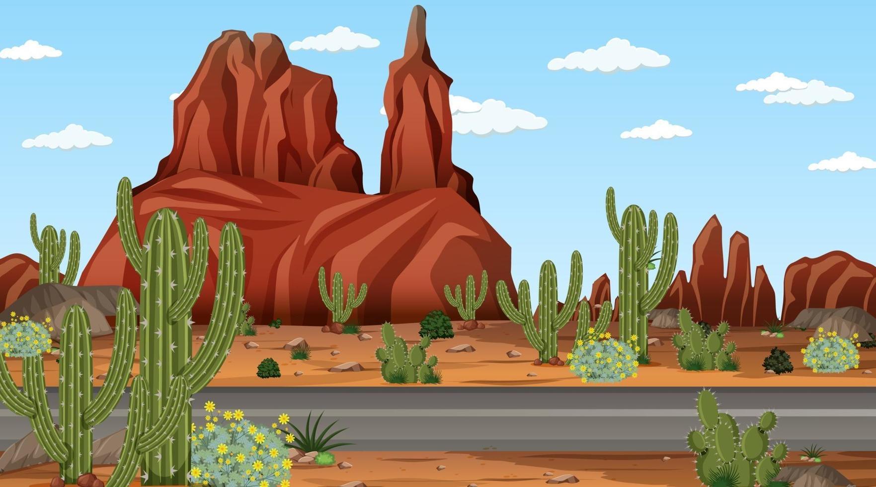 Desert forest landscape at daytime scene with long road vector