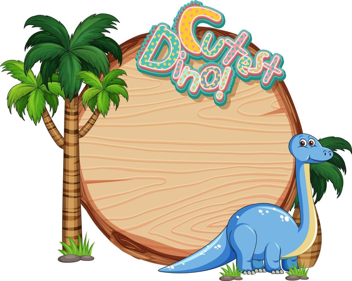 Empty board template with cute dinosaur cartoon character on white background vector