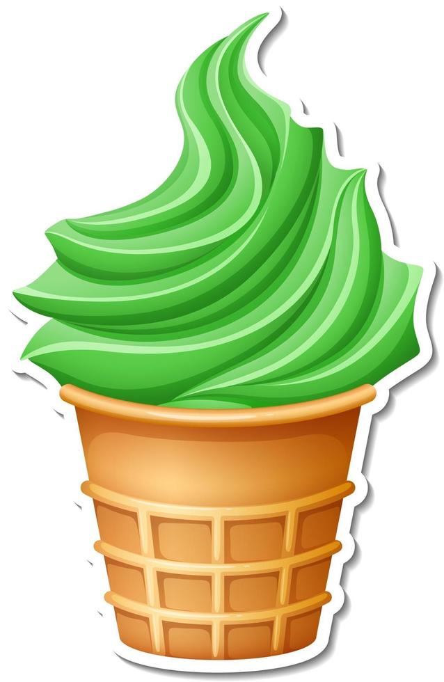 Greentea ice-creame in the waffle cone sticker vector