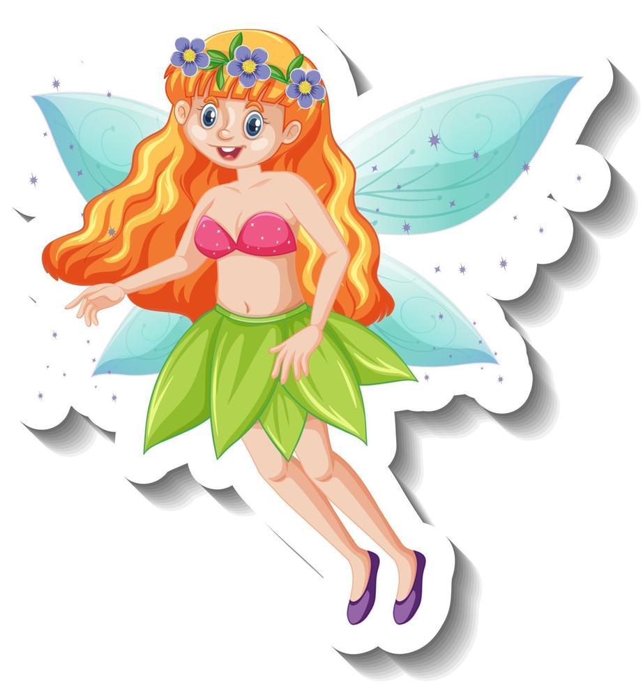 A sticker template with a beautiful fairy cartoon character vector