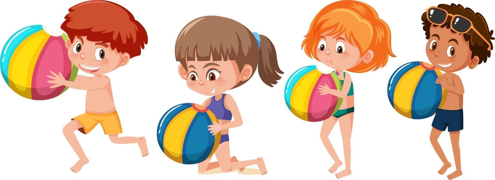 Set of different kids cartoon character in summer theme vector