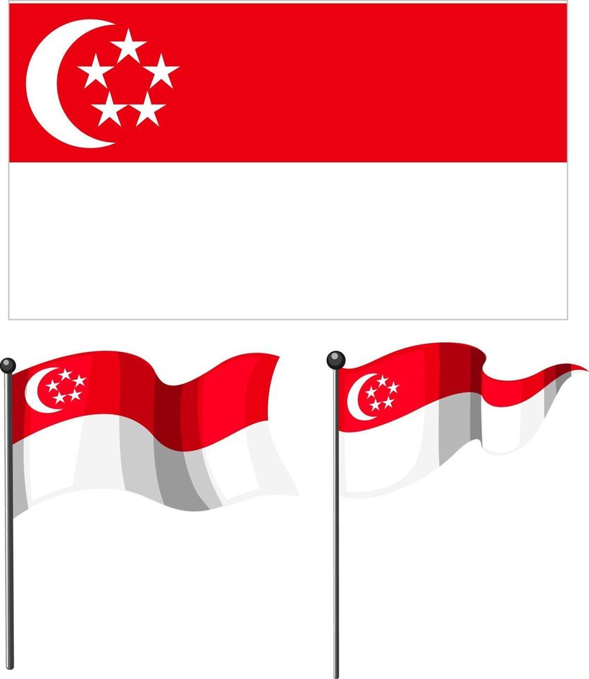 Bandera de Singapur en diferentes formas aisladas vector