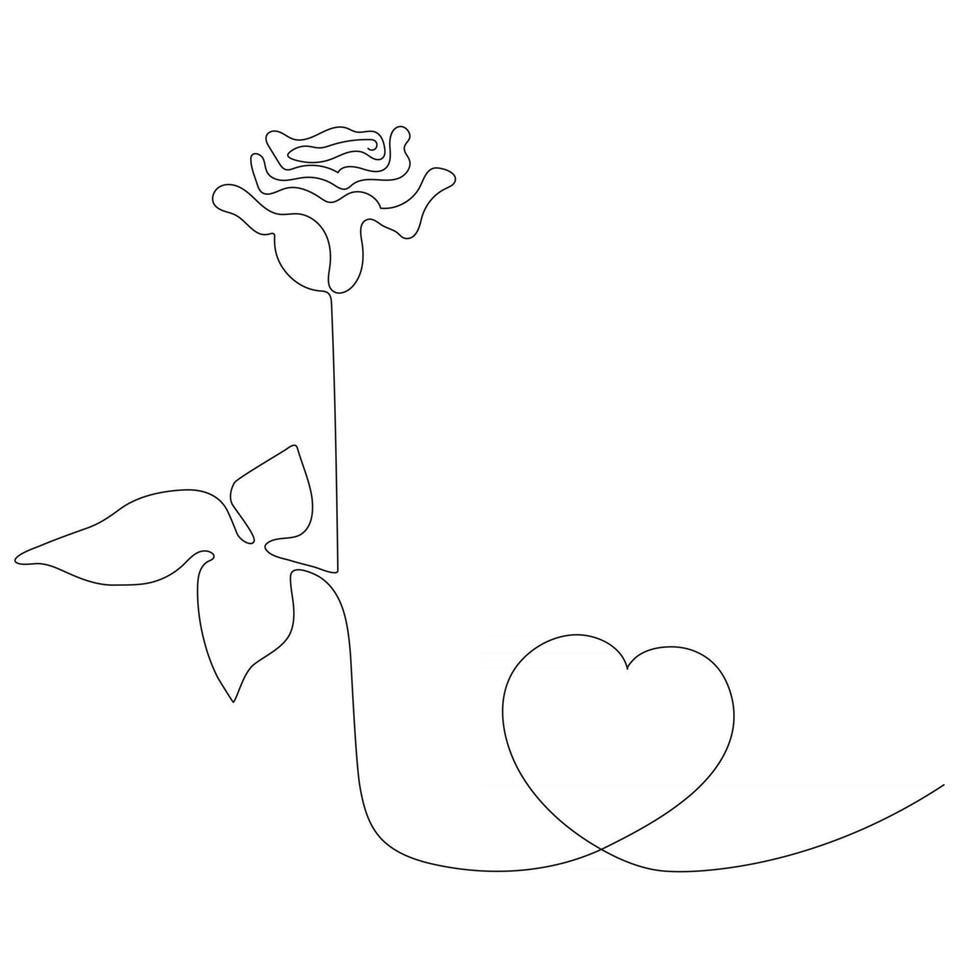 arte de línea rosa. hermosa flor y corazón. vector. dibujo de línea continua. diseño de flor mínima abstracta para portada, impresiones, imagen de decoración del hogar, diseño, carteles, tarjetas de felicitación vector