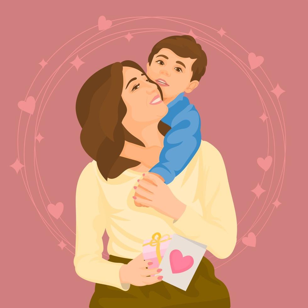 concepto del día de la madre, madre y su hijo o hija. vector