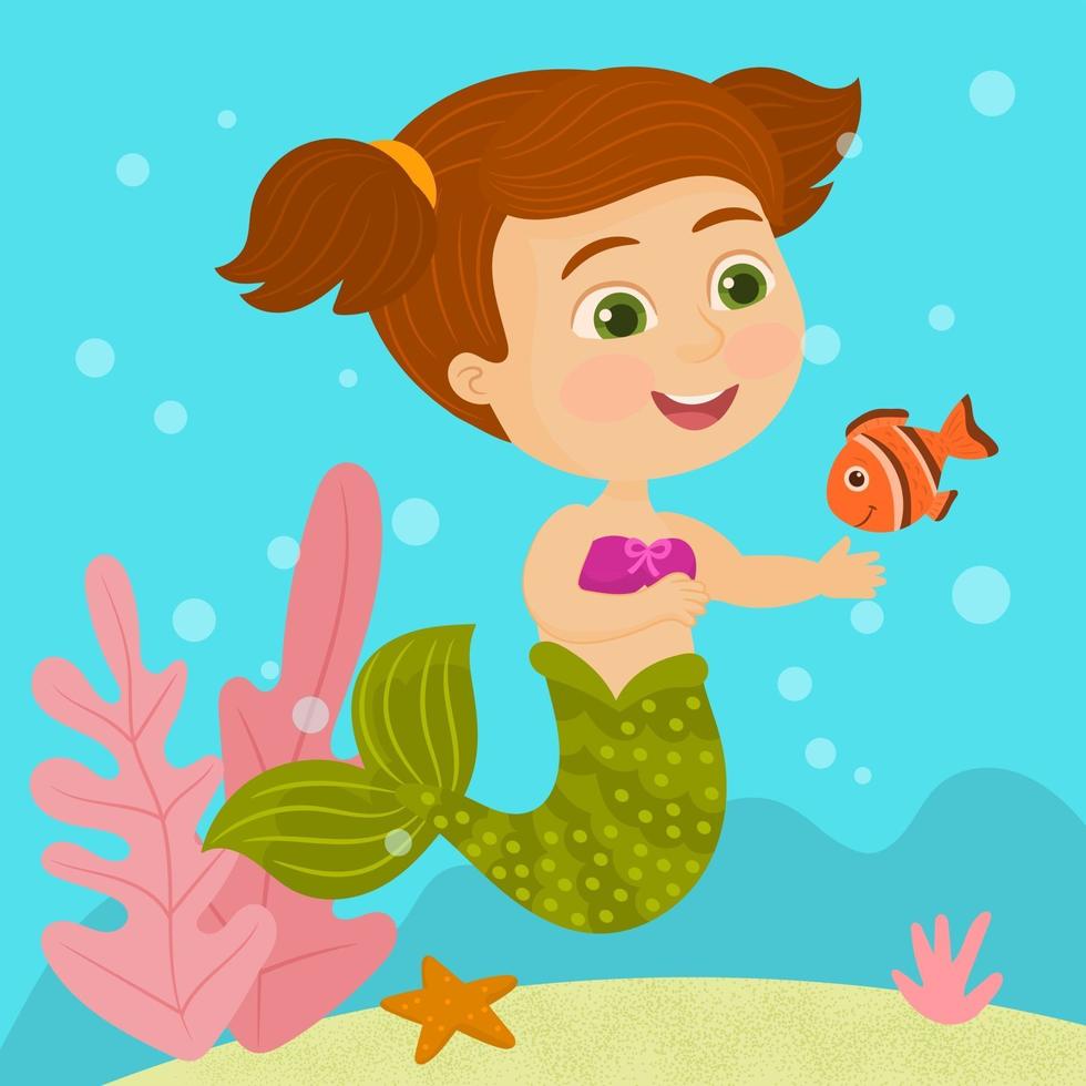 Cute mermaid swimming underwater vector