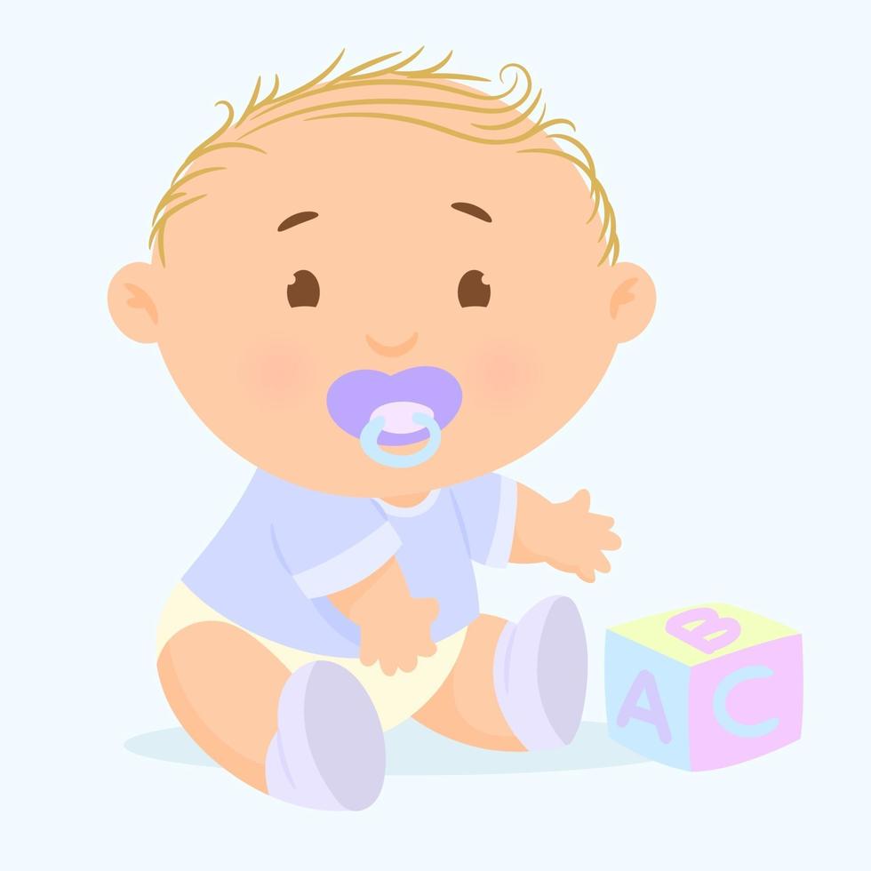 Little boy  plays with toy blocks vector