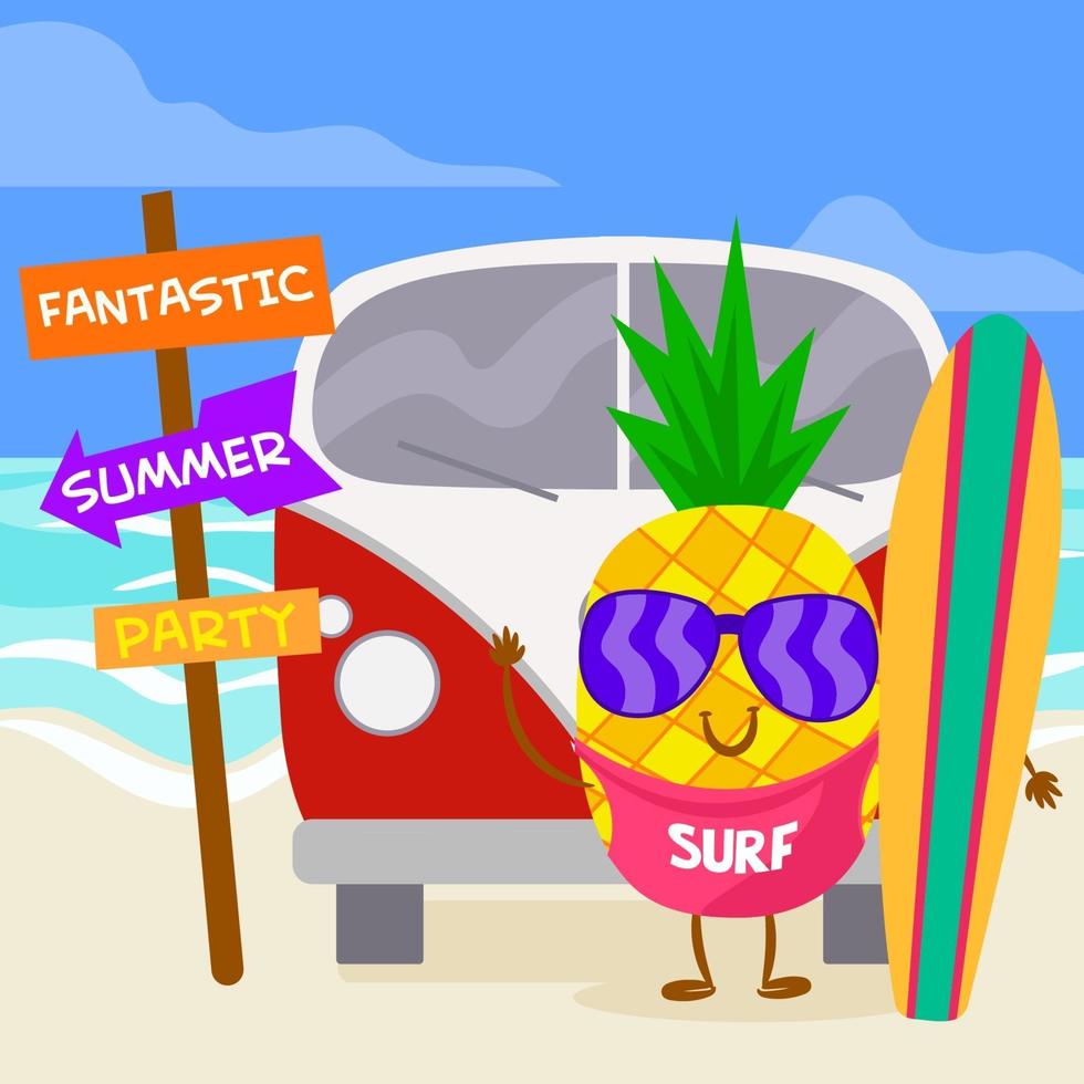 Pineapple wearing sunglasses traveling in holiday vector