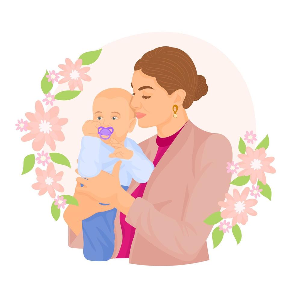 Mother's day concept, mother and her son or daughter vector