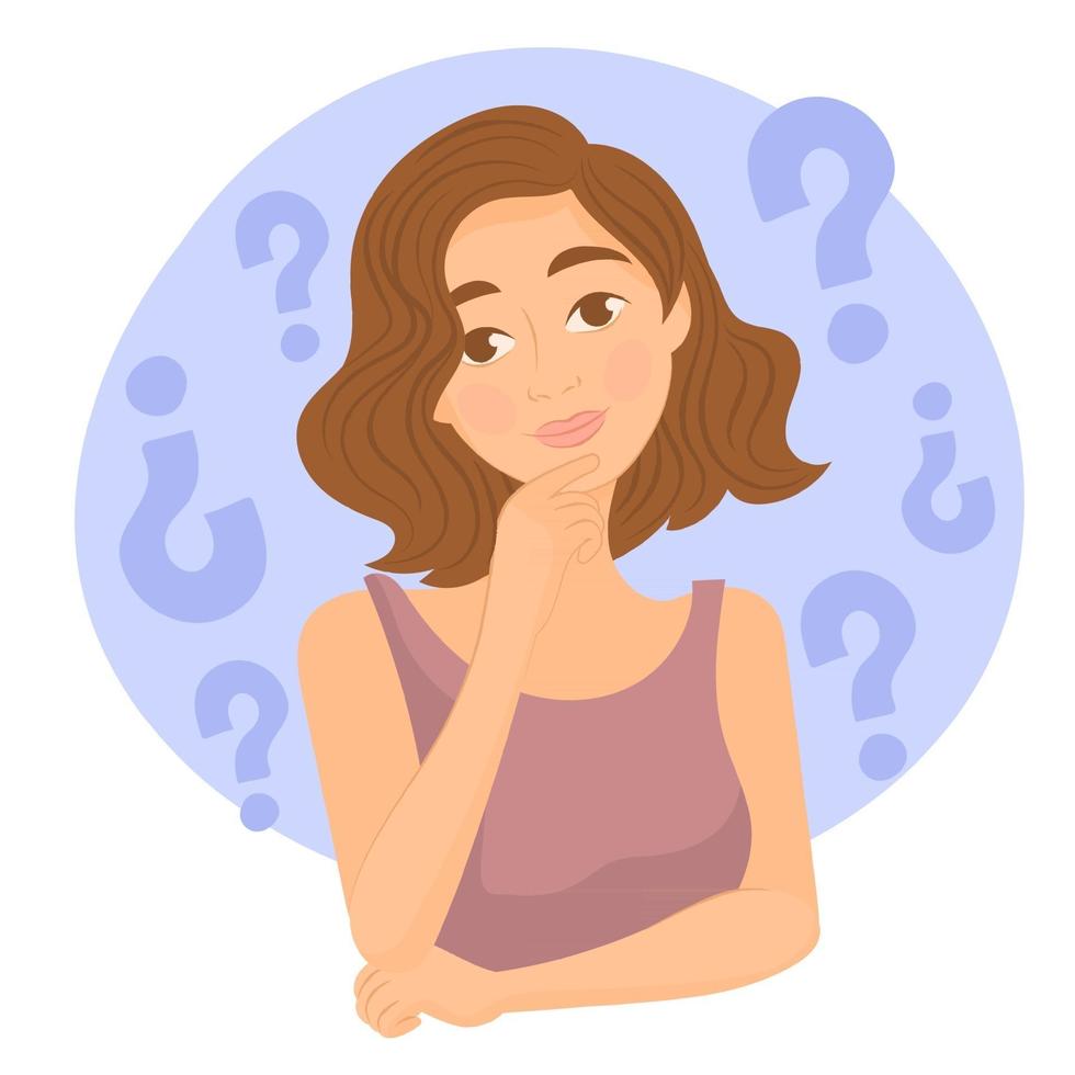 thinking woman with question mark vector