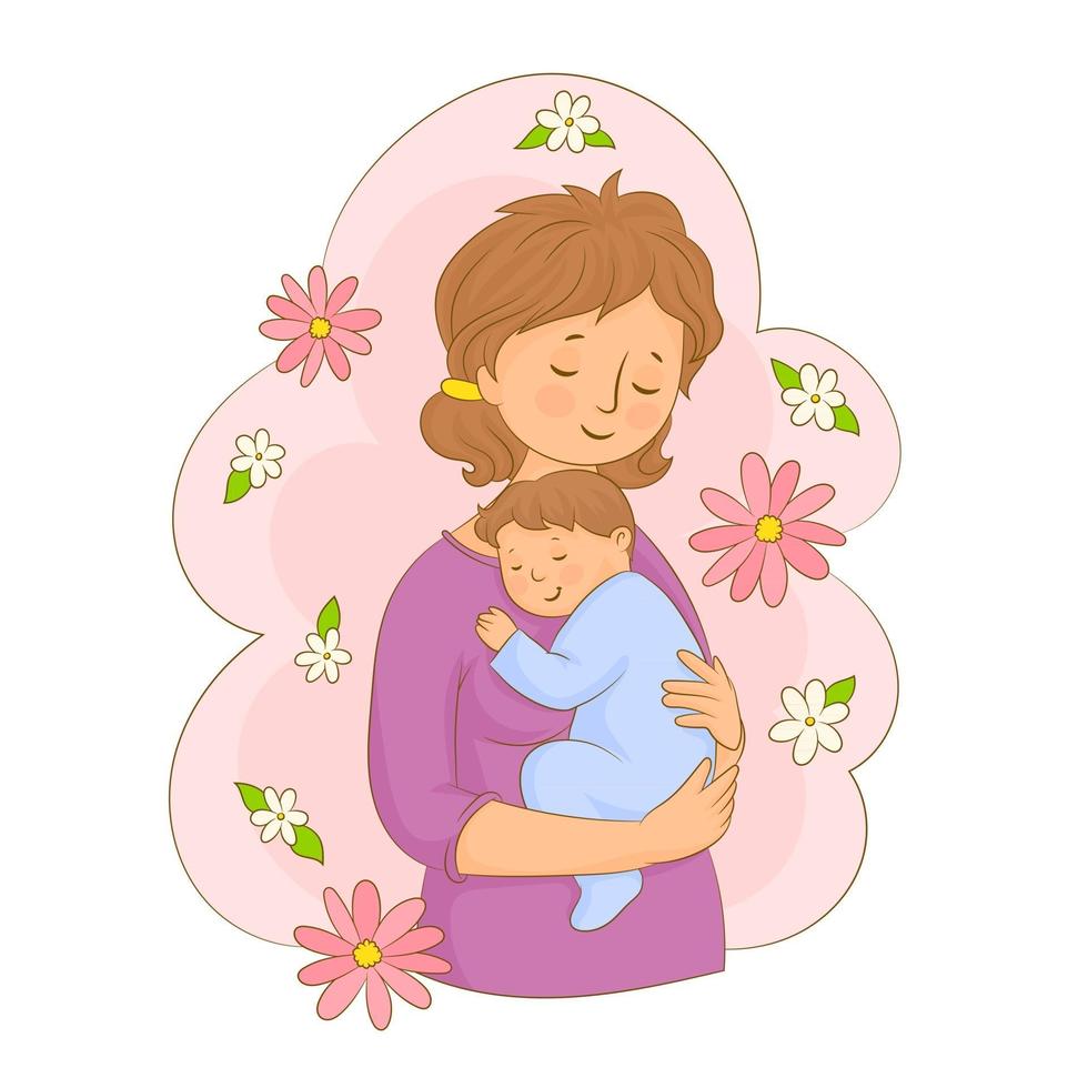 Happy kid embracing his lovely mommy vector