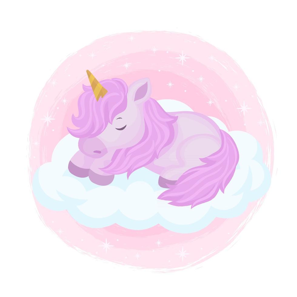 Cute Unicorn Sleeping on Cloud vector