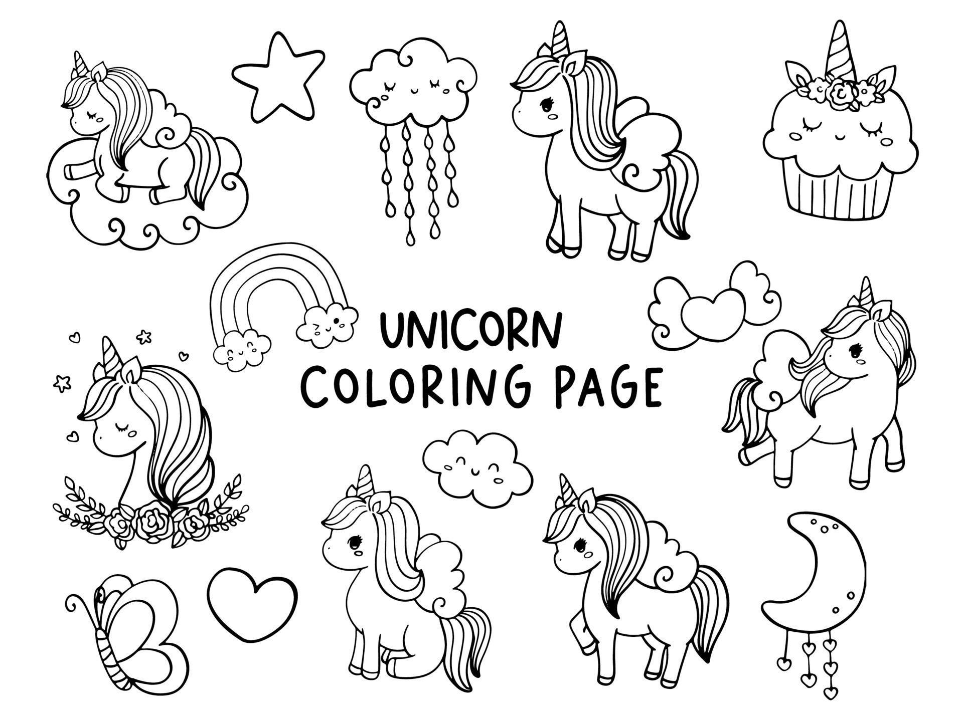Unicorn coloring page, Unicorn doodle vector illustration 20 ...