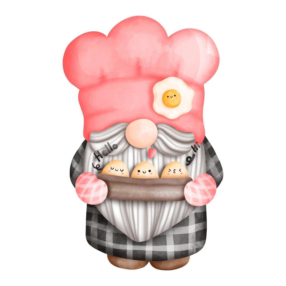Digital painting watercolor gnome chef, gnome in the kitchen. vector illustration