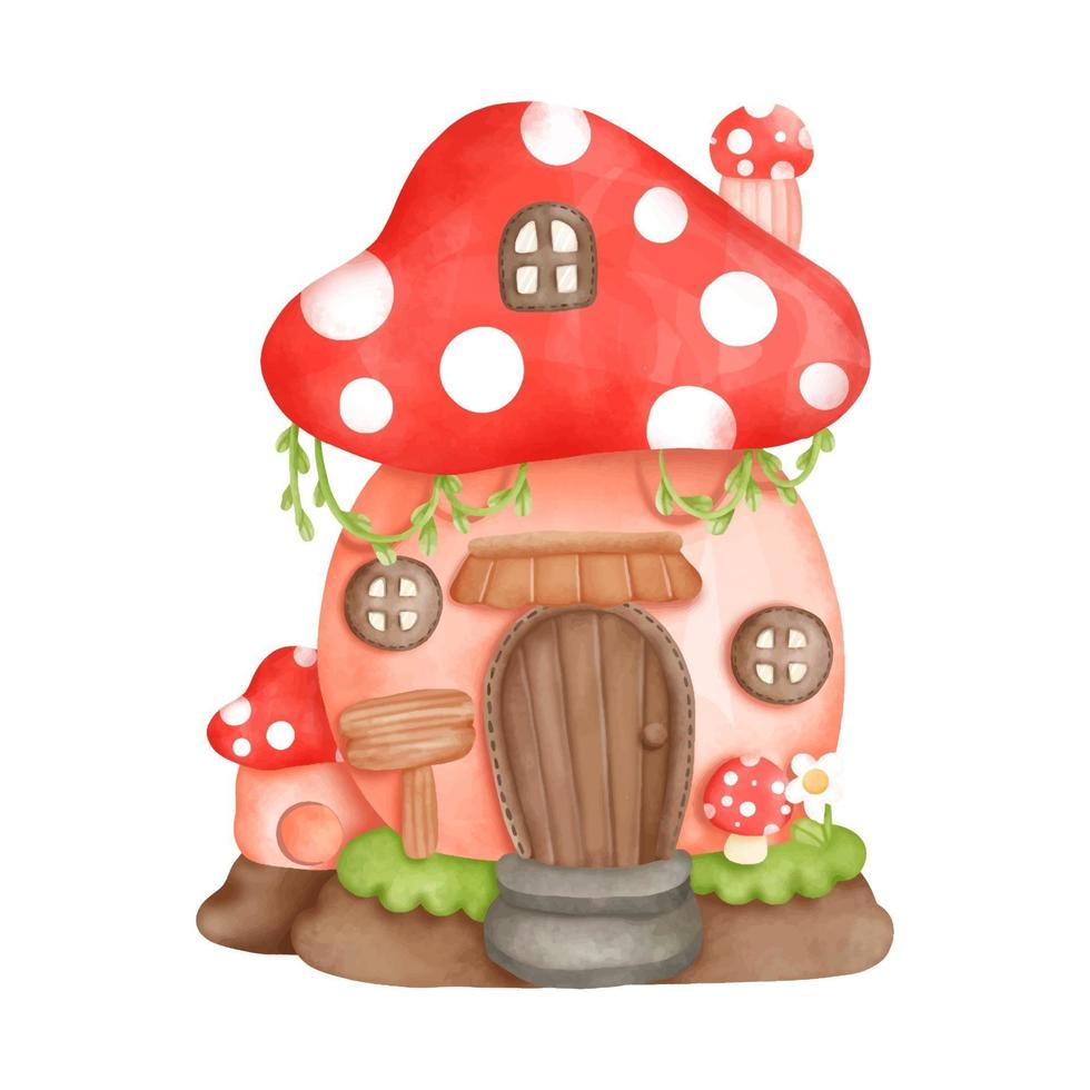 Digital painting watercolor gnome house, little house. vector illustration