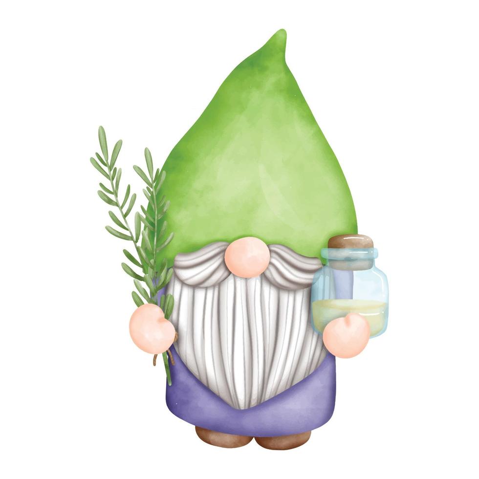 Digital painting watercolor essential oil with gnome, Spa day with gnome element vector