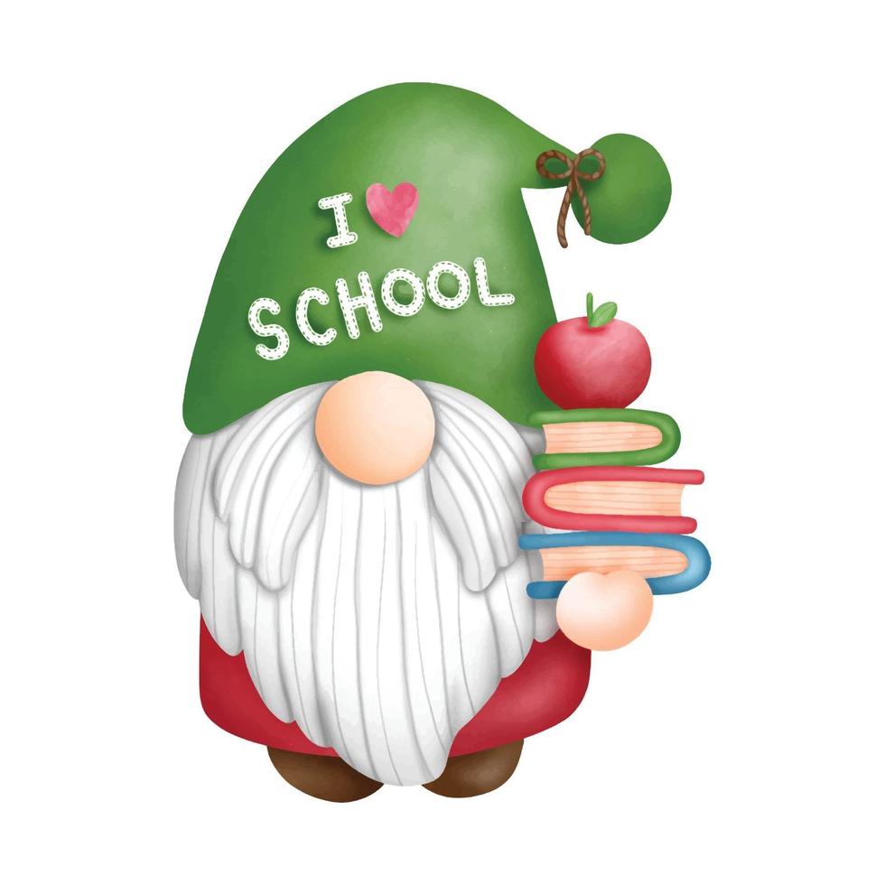 Digital painting watercolor back to school gnomes elements, student gnome vector