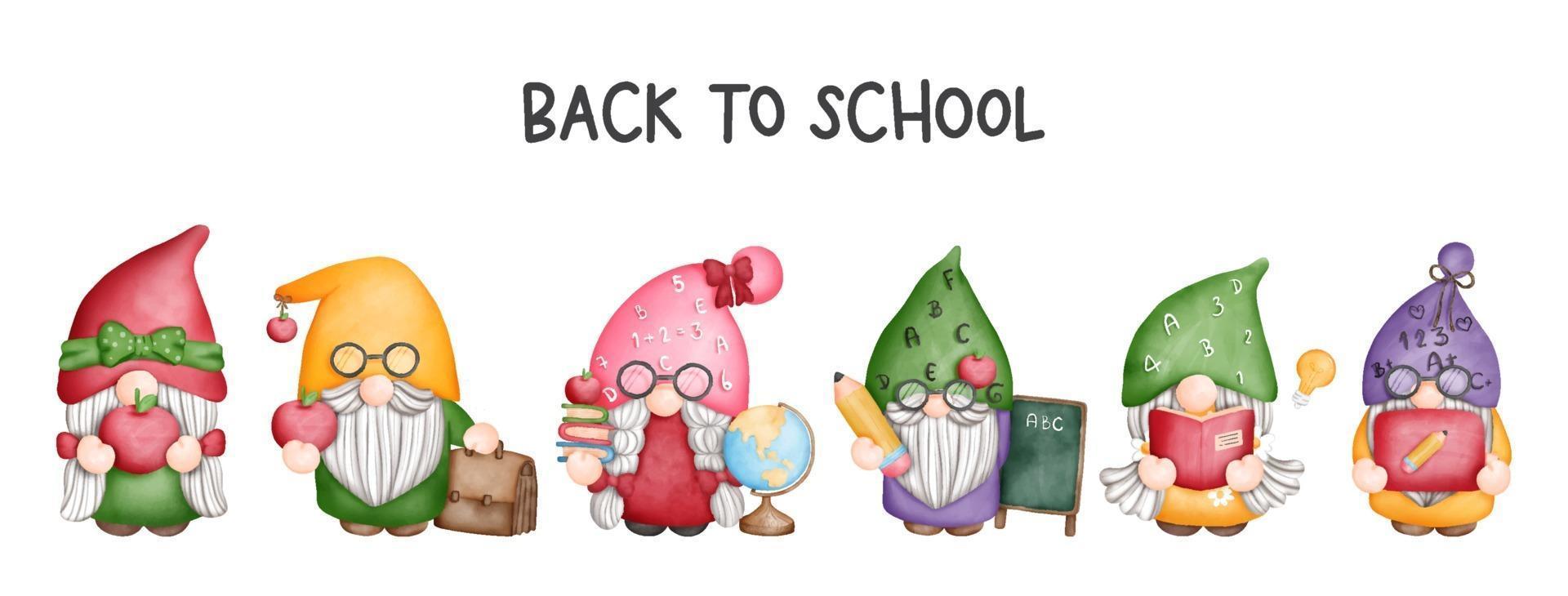 Digital painting watercolor teacher gnome elements, Back to school gnome vector