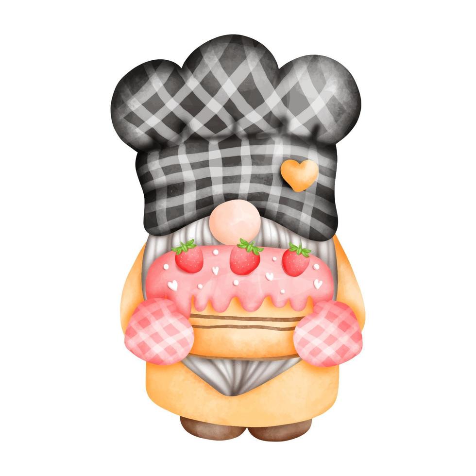 Digital painting watercolor gnome chef, Baker gnome in the kitchen. vector illustration