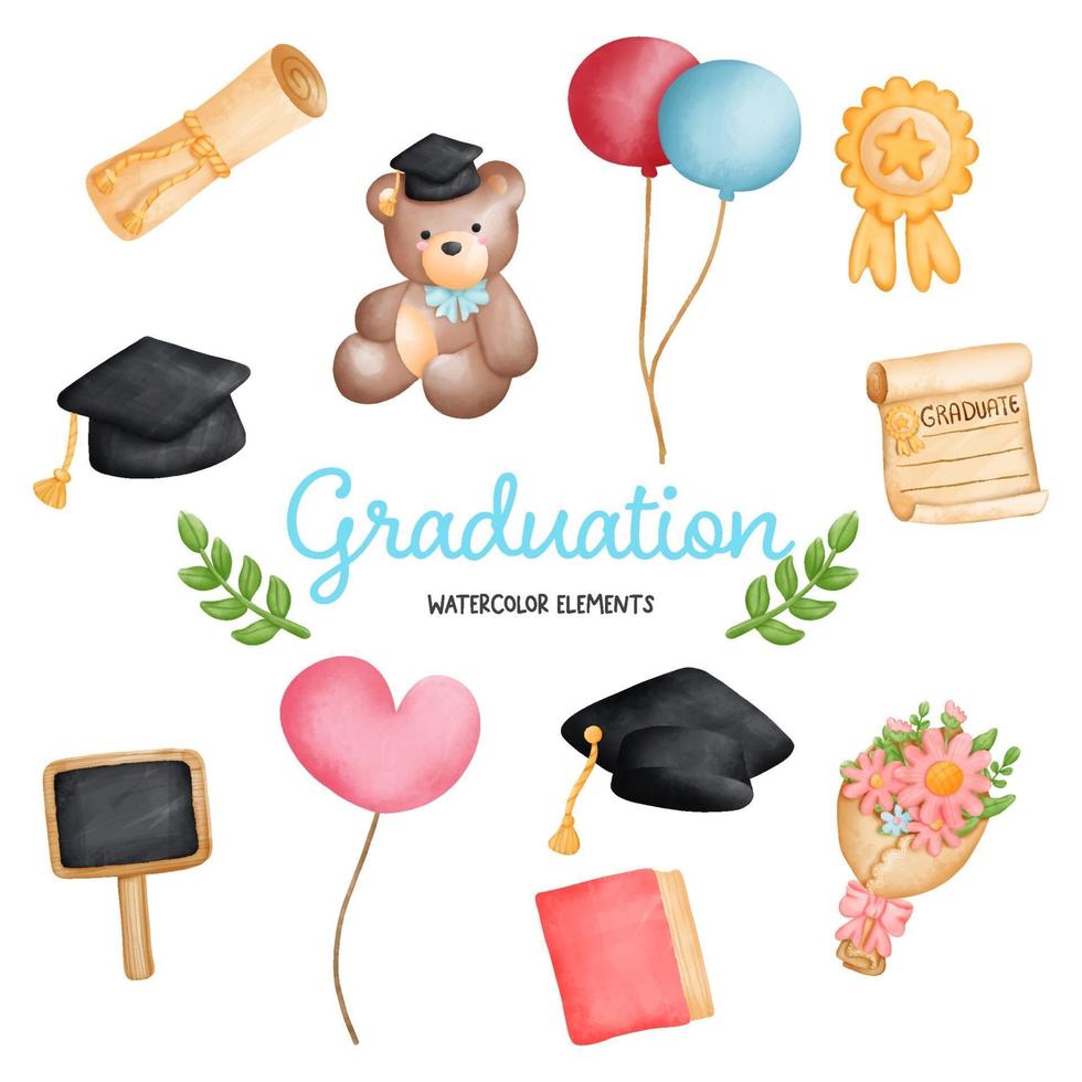 Digital painting watercolor graduation elements vector