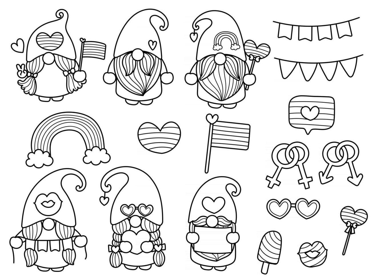 LGBT Gnome Coloring Page. Pride month coloring pages vector