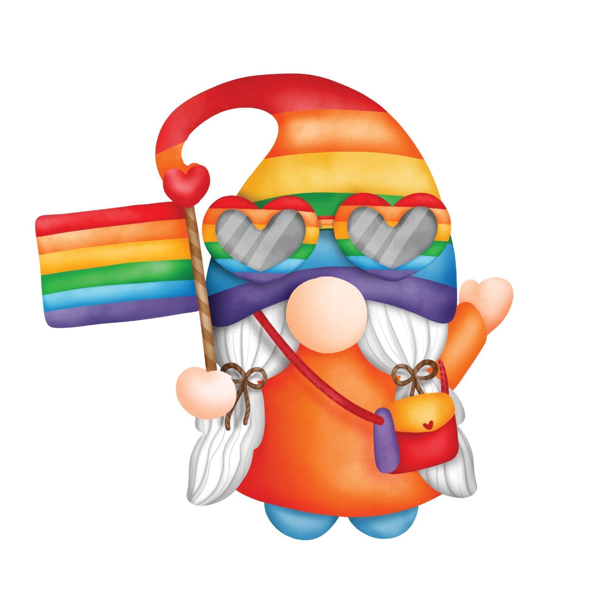 Digital painting watercolor pride month gnome, greetings card. Lgbt