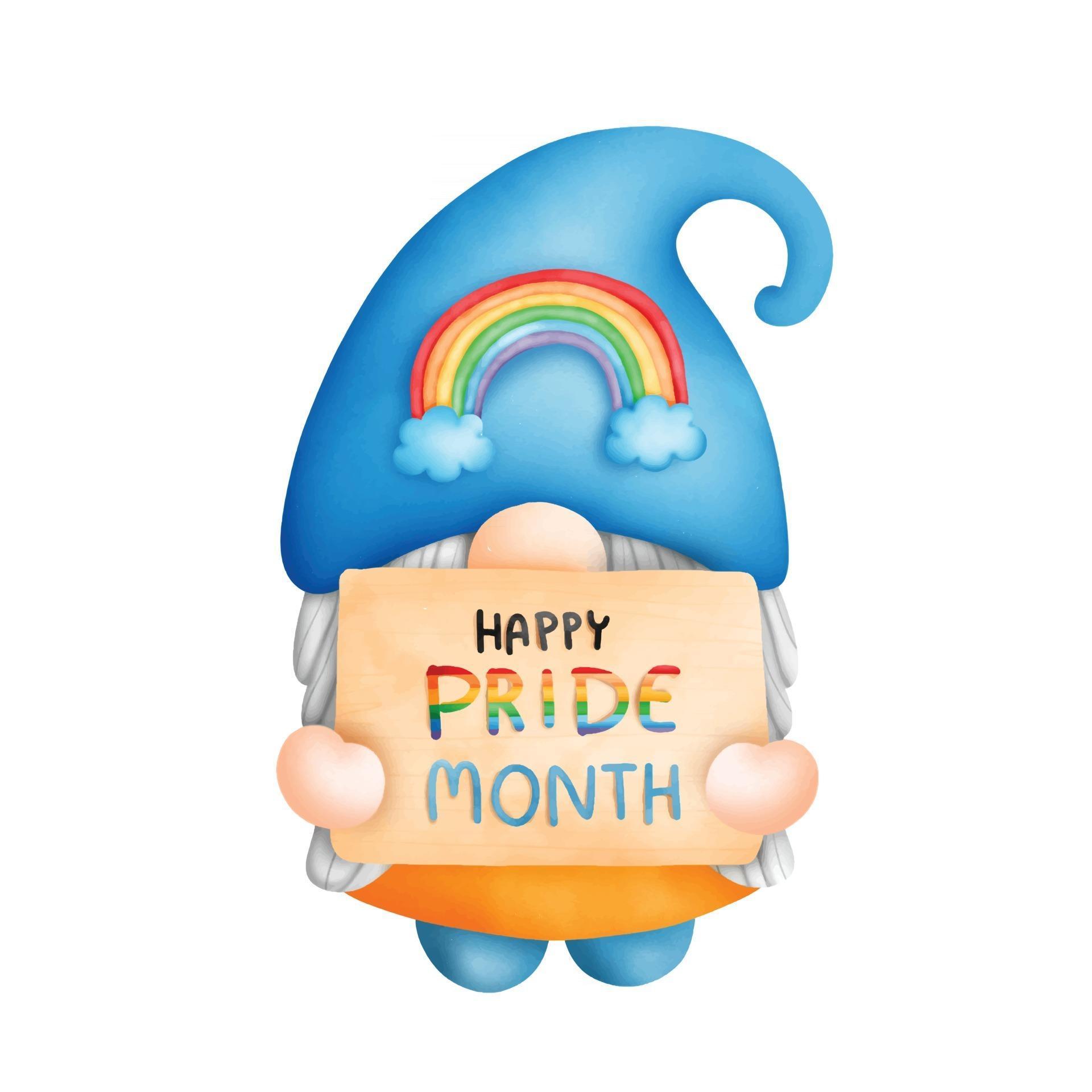 Digital painting watercolor pride month gnome, greetings card. Lgbt