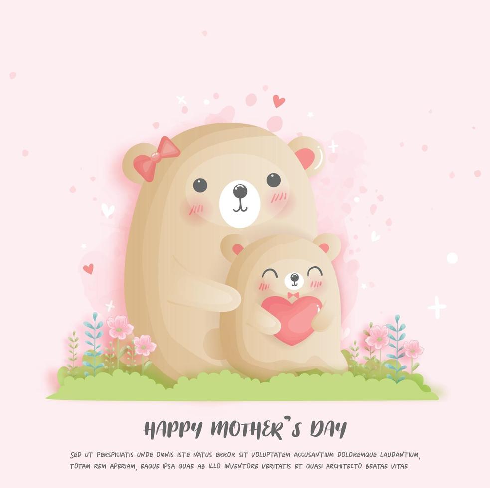 feliz dia de la madre con lindo oso. ilustración vectorial vector