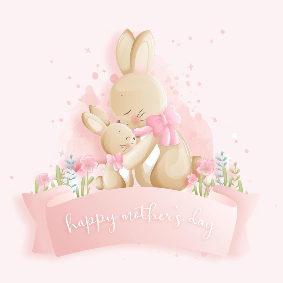 Happy mother's day with bunnies. Vector illustration.