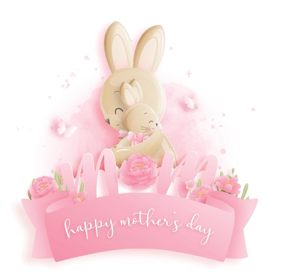 Happy mother's day with bunnies. Vector illustration.