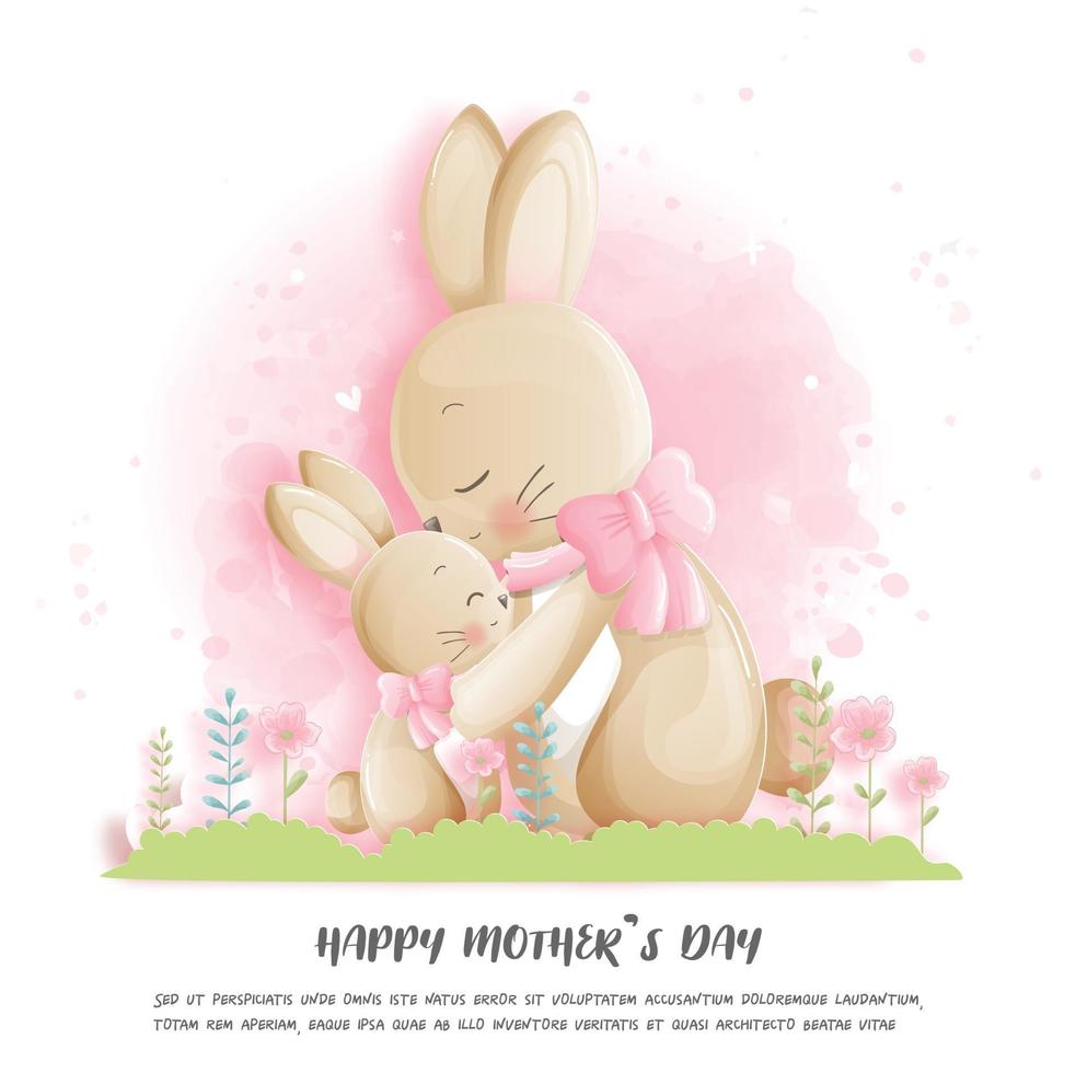 Happy mother's day with bunnies. Vector illustration.