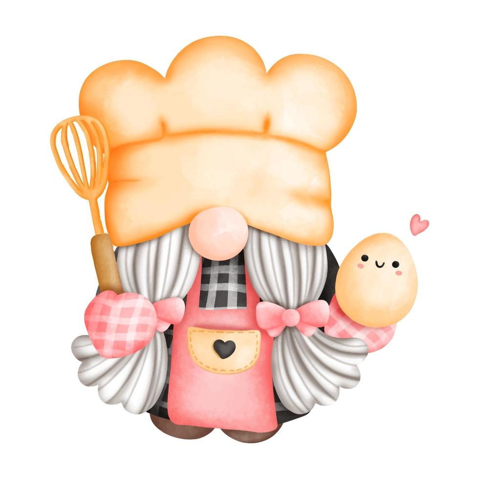 pintura digital acuarela gnomo chef, panadero gnomo en la cocina. ilustración vectorial vector