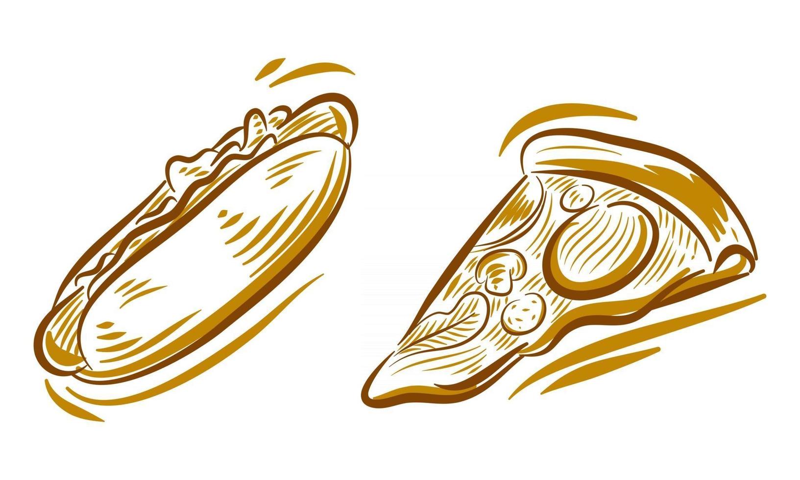 Conjunto de doodle de ilustración de dibujo a mano de comida rápida para elemento de fondo de logotipo de marca vector