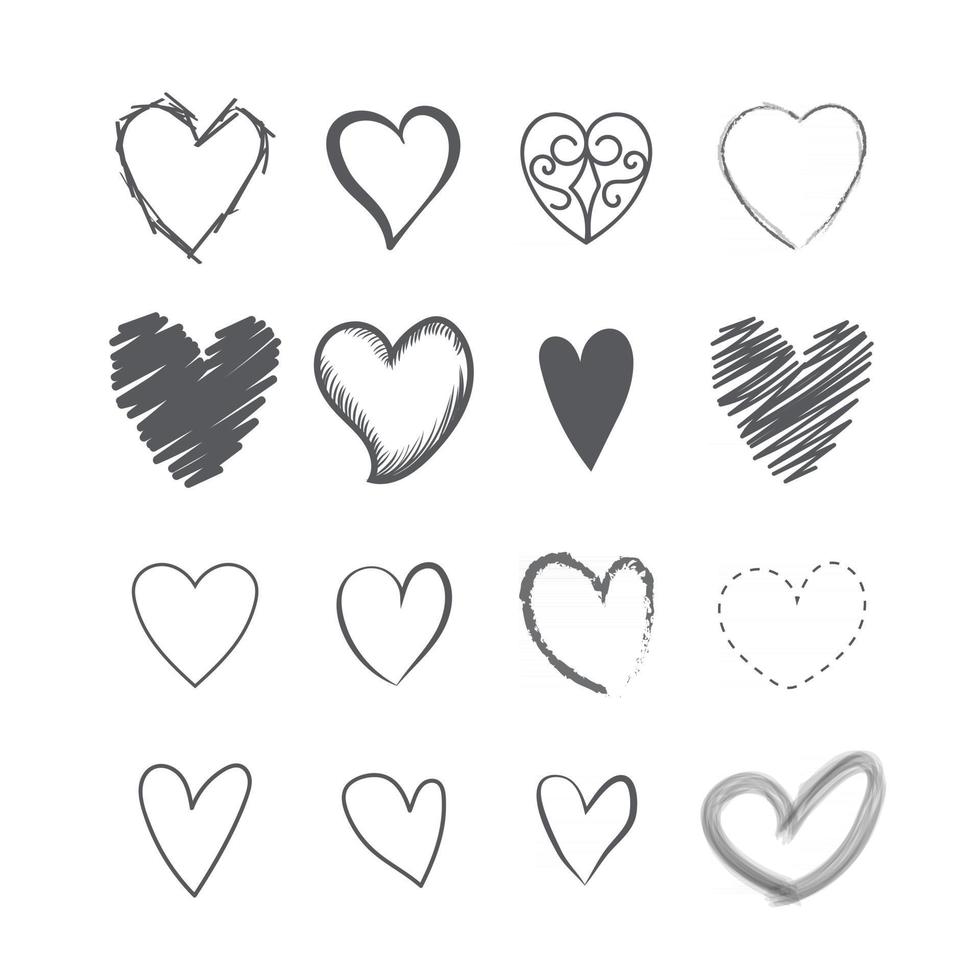 Set of heart shape hands drawn icons vector
