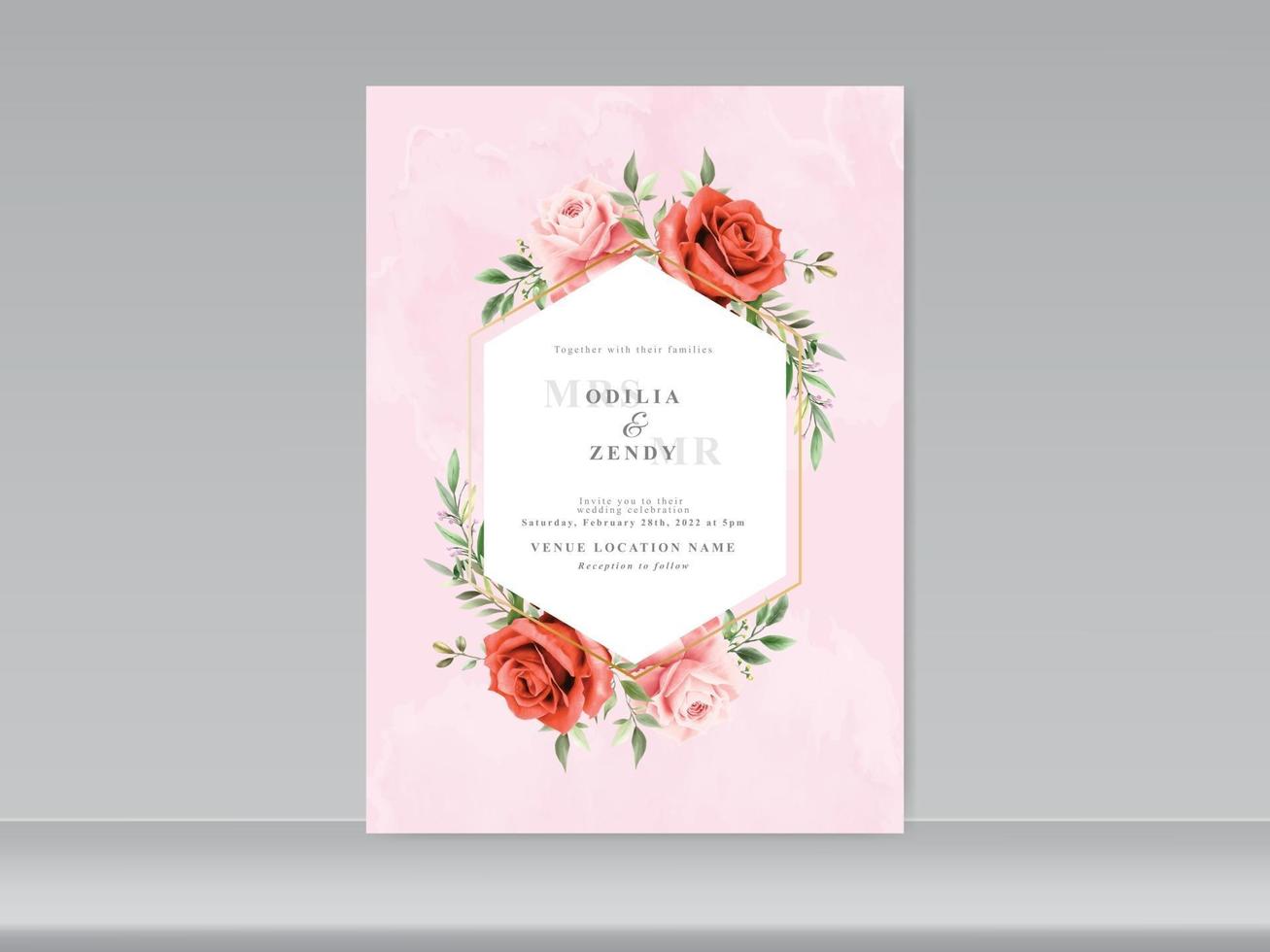 plantilla de tarjetas de boda hermoso diseño floral vector