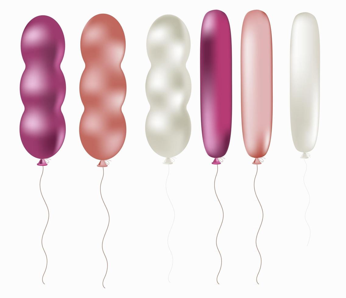 A set of long balloons in pink and white pearl color. vector