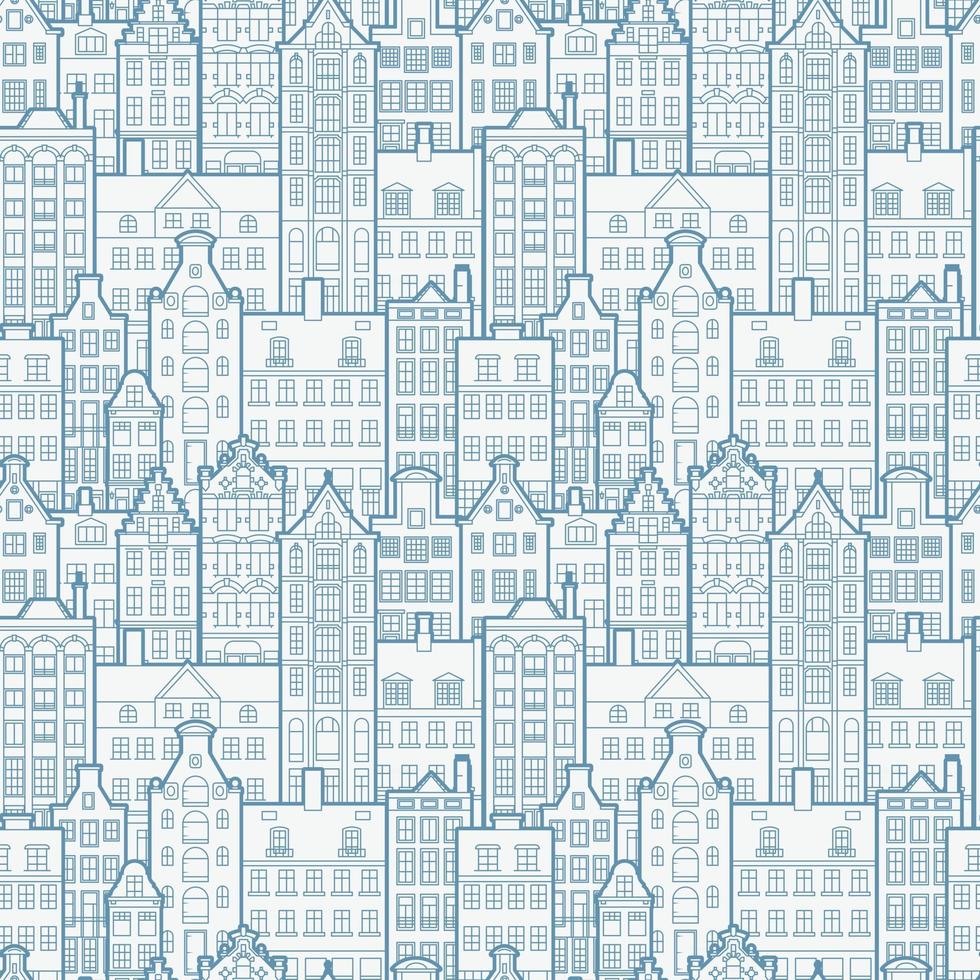 Seamless Pattern of Old European City. Holland Houses Facades in Traditional Dutch Style. The Decorative Architecture of Amsterdam. vector