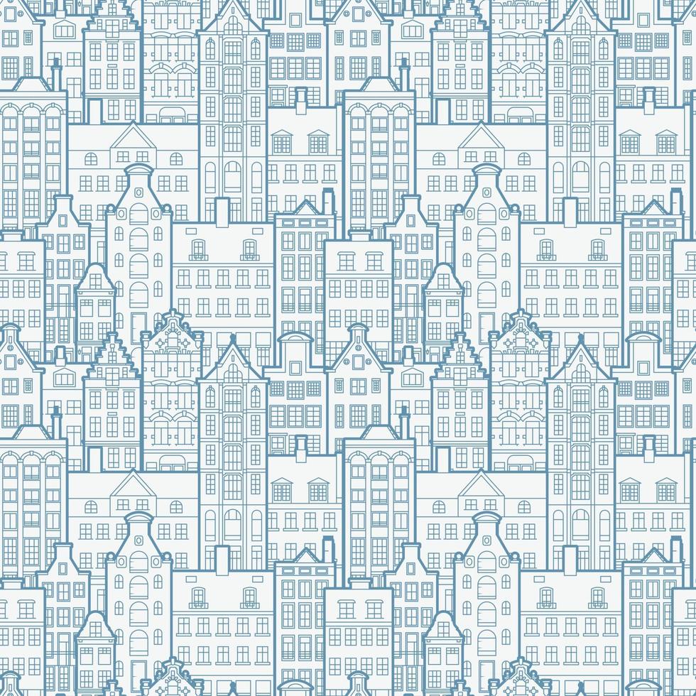 Seamless Pattern of Old European City. Holland Houses Facades in Traditional Dutch Style. The Decorative Architecture of Amsterdam. vector