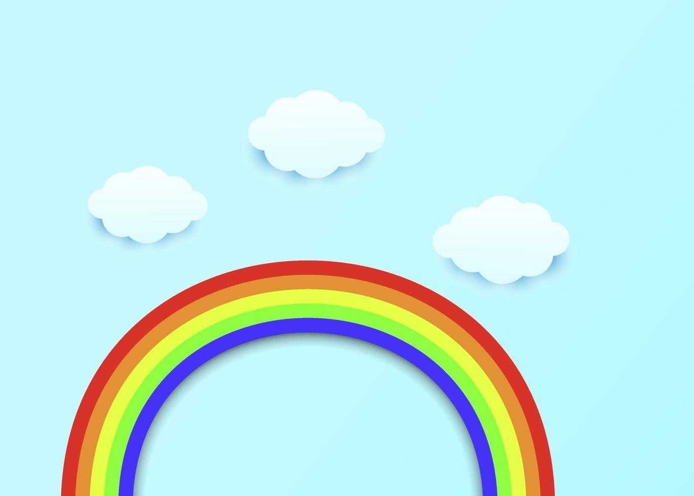 arco iris de colores y nubes en estilo papercut vector