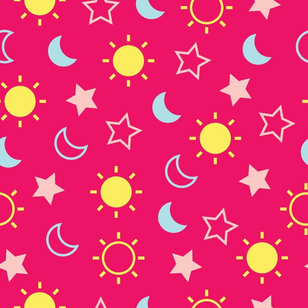 Kids Design Seamless Background Pattern of  Moon, Sun and Stars vector