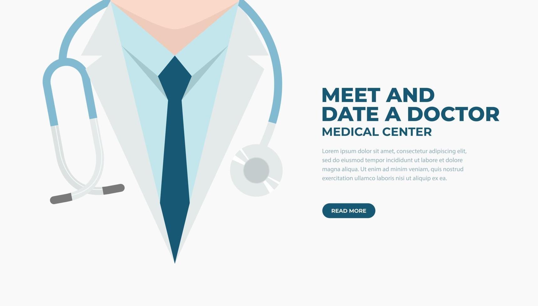 Doctor in lab coat with stethoscope. Medical and health care banner. vector