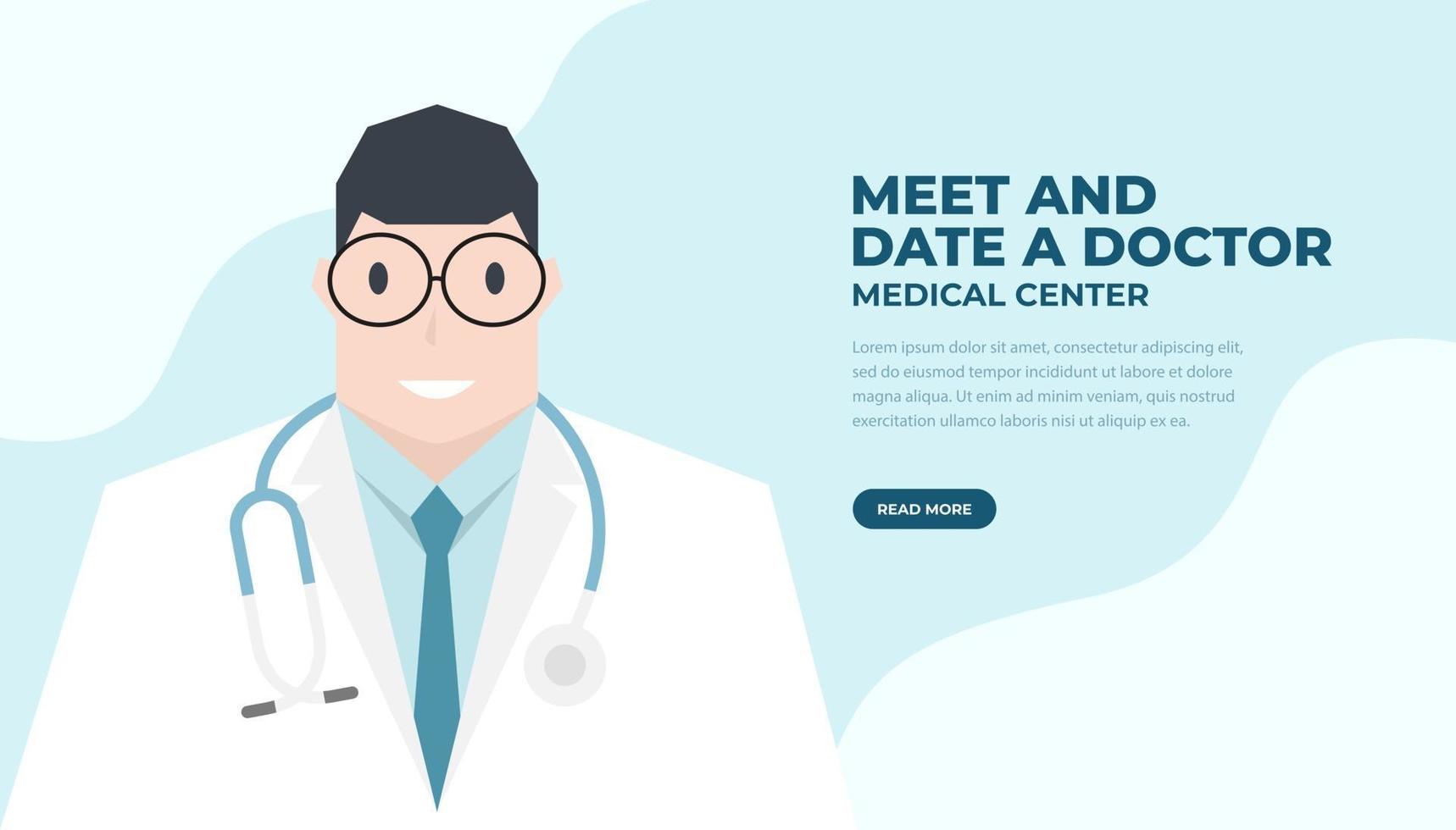 Doctor in lab coat with stethoscope. Medical and health care banner. vector