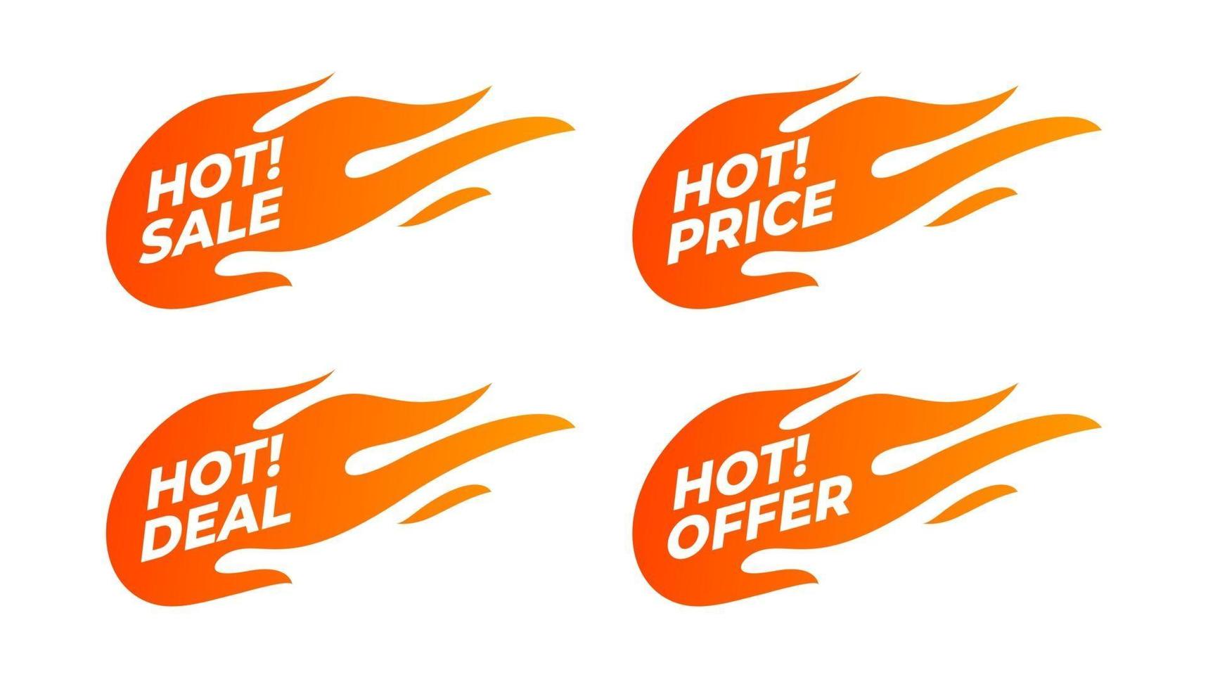 banner de fuego de promoción plana, etiqueta de precio, venta caliente, oferta, precio. vector