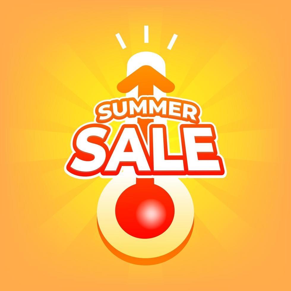 Venta de verano con termómetro, oferta especial, banner de descuento de verano. vector