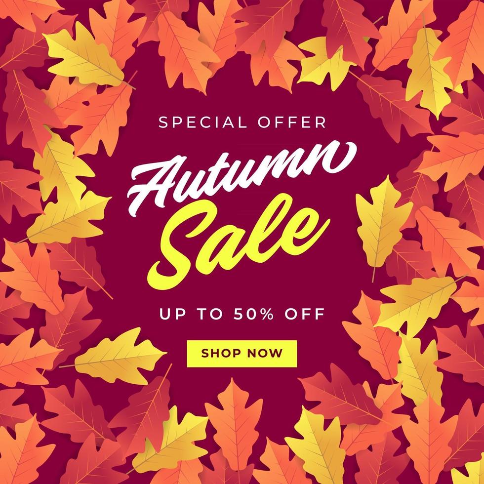 banner de venta de otoño para la venta de compras. Fondo colorido de las hojas de otoño. vector