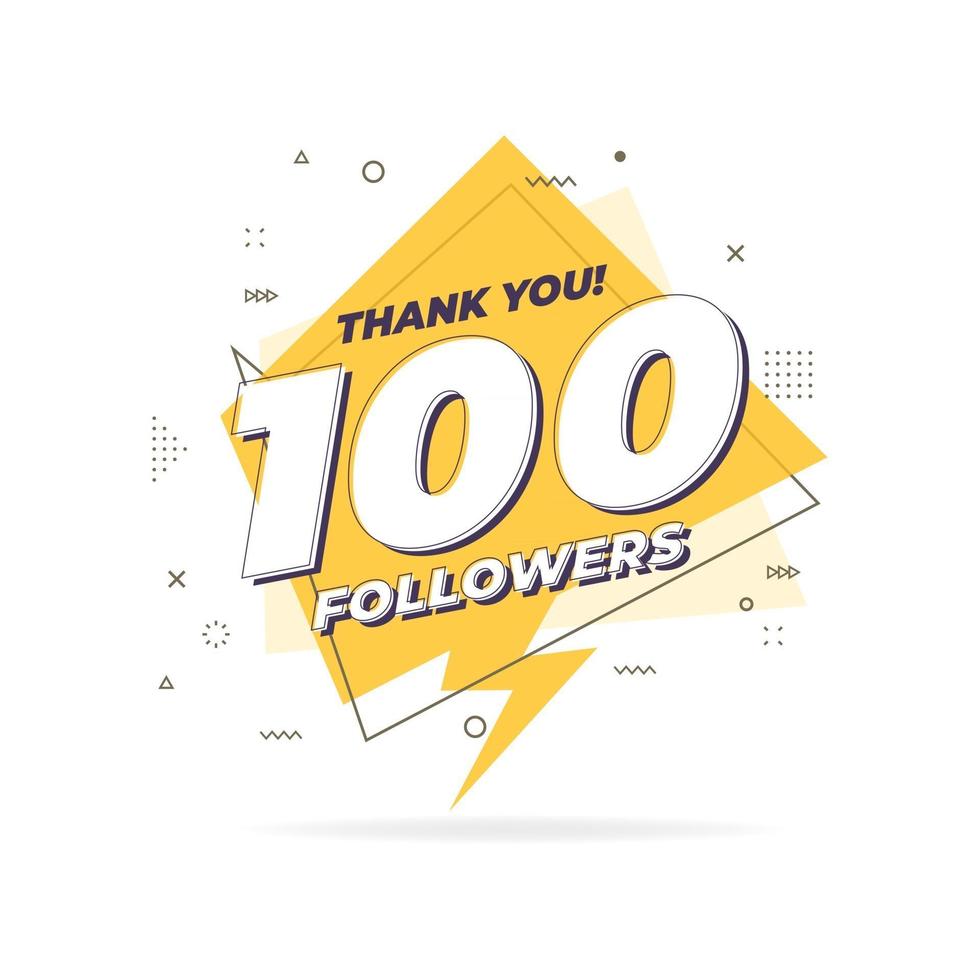 Thank you 100 followers trendy flat geometric banner. vector