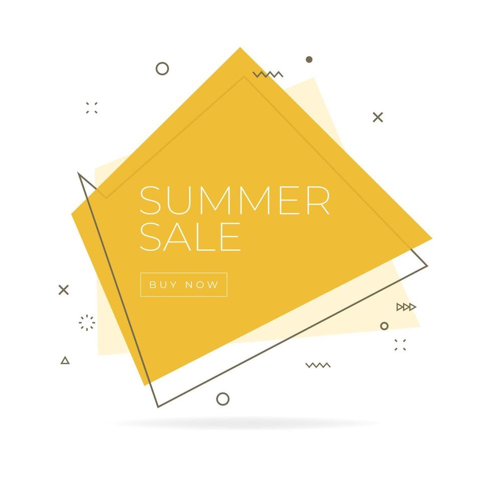 venta de verano banner geométrico plano de moda. etiqueta de venta de verano en estilo de diseño de memphis. vector